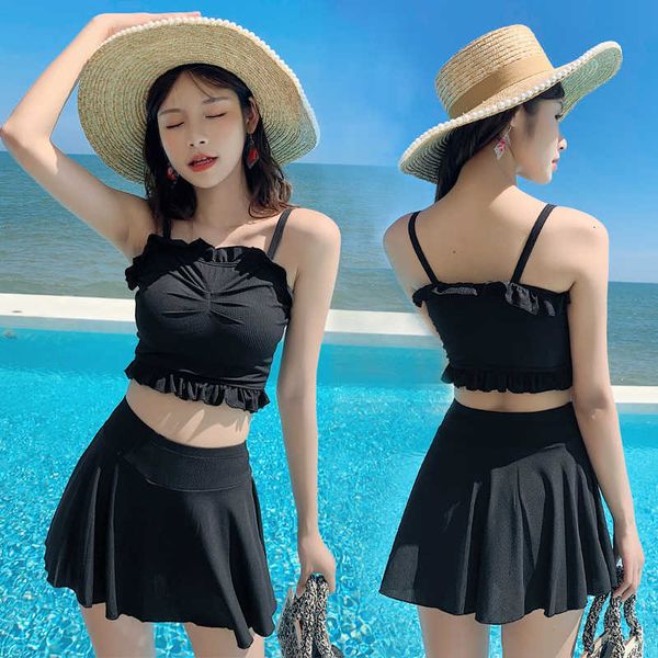 split style pure color girl's simple two piece set gather in conservative holiday spa swimsuit factory, White;black
split style pure color girl's simple two piece set gather in conservative holiday spa swimsuit factory, White;black