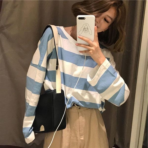 women t-shirts women's casual striped print o neck long sleeve loose t-shirt women clothes, White
women t-shirts women's casual striped print o neck long sleeve loose t-shirt women clothes, White