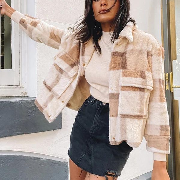 women's jackets 2021 women fur warm coats vintage stylish pockets oversized plaid coat casual single-breasted elegant, Black;brown
women's jackets 2021 women fur warm coats vintage stylish pockets oversized plaid coat casual single-breasted elegant, Black;brown