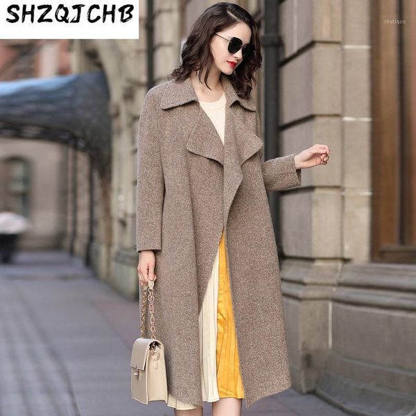 autumn winter fashion alpaca wool casual coat women's solid color belt woolen & blends, Black
autumn winter fashion alpaca wool casual coat women's solid color belt woolen & blends, Black