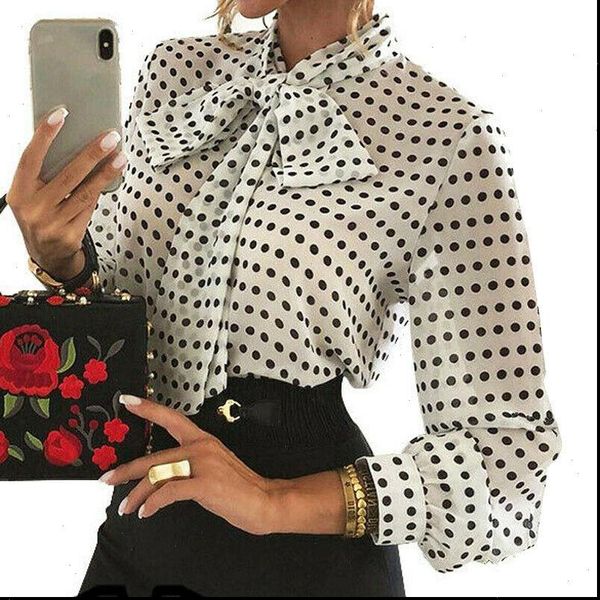 elegant polka dot office women blouses bow tie long sleeve fashion puff chiffon, White
elegant polka dot office women blouses bow tie long sleeve fashion puff chiffon, White
