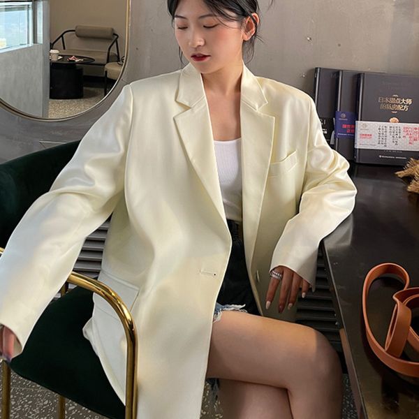 women white casual big size satin suit blazer notched long sleeve loose jacket fashion summer vacation 16f1388 210510, White;black
women white casual big size satin suit blazer notched long sleeve loose jacket fashion summer vacation 16f1388 210510, White;black