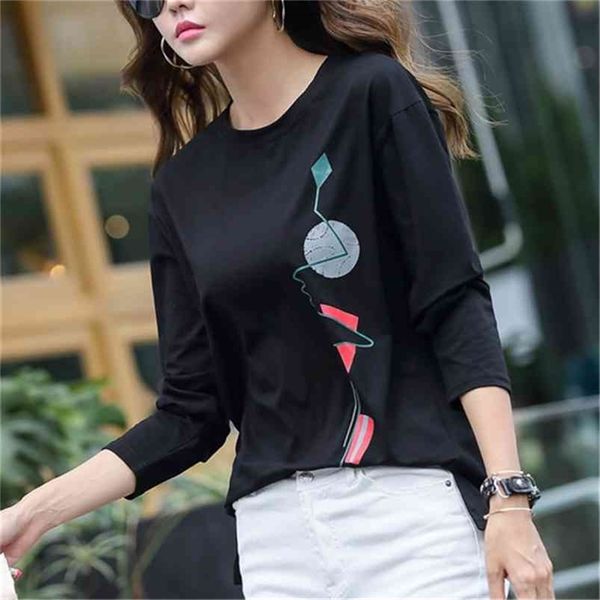 spring loose cotton t-shirt women print split long sleeve casual for tee ropa mujer t01101y 210421, Black;gray
spring loose cotton t-shirt women print split long sleeve casual for tee ropa mujer t01101y 210421, Black;gray
