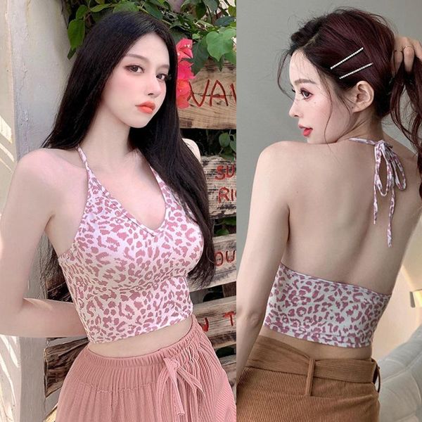 women's tanks & camis summer leopard printed women halter leisure cropped backless v-neck korean style slim camisole, White
women's tanks & camis summer leopard printed women halter leisure cropped backless v-neck korean style slim camisole, White