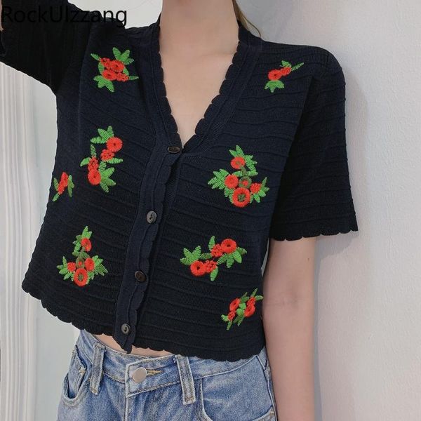 cute short sleeve embroidery flower v neck t-shirt women fashion button crop slim t shirt graphic knit clothing summer tee women's, White
cute short sleeve embroidery flower v neck t-shirt women fashion button crop slim t shirt graphic knit clothing summer tee women's, White