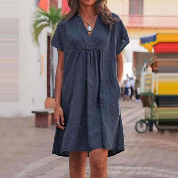 casual dress 2020 summer splicing medium length short sleeve v-neck loose dress, Black;gray
casual dress 2020 summer splicing medium length short sleeve v-neck loose dress, Black;gray