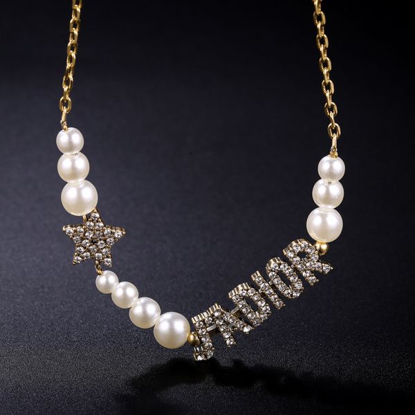 d / di home star letter full diamond pearl women's necklace net red same fashion personalized pearl necklace, Silver
d / di home star letter full diamond pearl women's necklace net red same fashion personalized pearl necklace, Silver