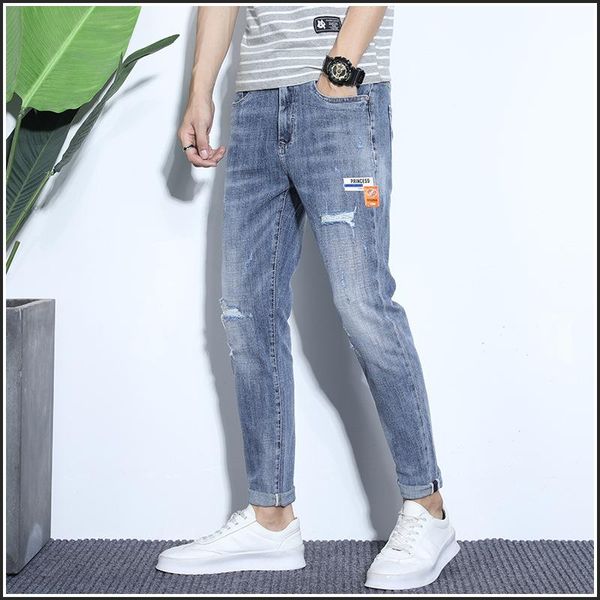 ripped denim jeans 2021 summer thin elastic spring street men's students casual pants slim feet trousers, Blue
ripped denim jeans 2021 summer thin elastic spring street men's students casual pants slim feet trousers, Blue