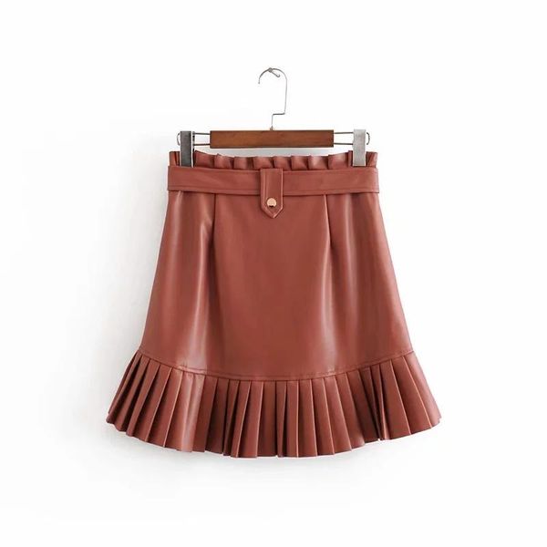 skirts women chic pu leather skirt ruffles bow tie sashes pockets zipper pleated female basic fashion mini mujer, Black
skirts women chic pu leather skirt ruffles bow tie sashes pockets zipper pleated female basic fashion mini mujer, Black
