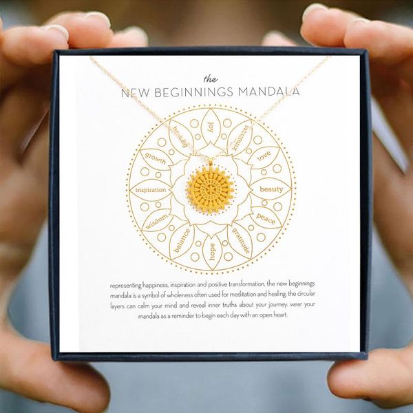 pendant necklaces golden mandala flower necklace for women round alloy clavicle short chain wish card christmas gift with box girlfriend, Silver
pendant necklaces golden mandala flower necklace for women round alloy clavicle short chain wish card christmas gift with box girlfriend, Silver