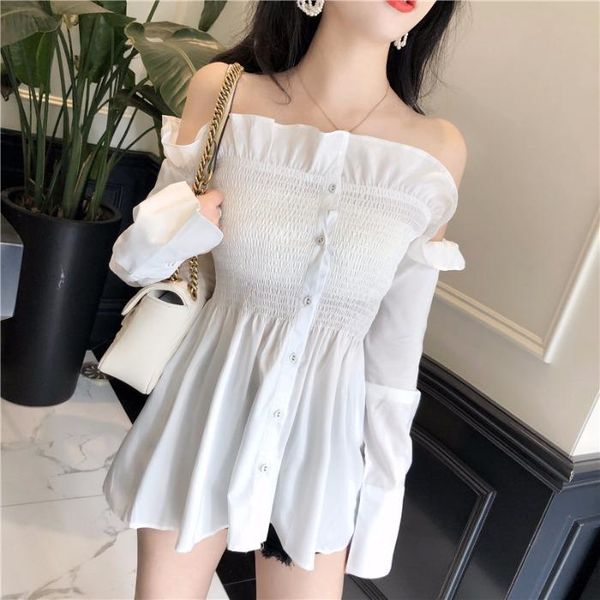 women's blouses & shirts #5051 summer black white long sleeve blouse women slash neck ruffles pleated and woman cold shoulder
women's blouses & shirts #5051 summer black white long sleeve blouse women slash neck ruffles pleated and woman cold shoulder