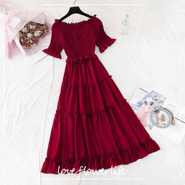 women summer dress slash neck off shouder solid color party chiffon dresses ruffles a-line high waist dress midi vestidos 210521, Black;gray
women summer dress slash neck off shouder solid color party chiffon dresses ruffles a-line high waist dress midi vestidos 210521, Black;gray