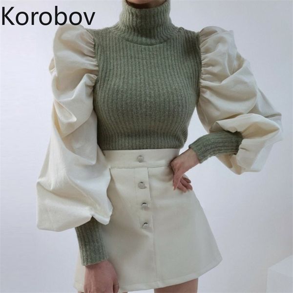 korobov korean chic vintage puff sleeve pathwork sweaters knit slim elastics sueter mujer ol hit color turtleneck pullover 210430, White;black
korobov korean chic vintage puff sleeve pathwork sweaters knit slim elastics sueter mujer ol hit color turtleneck pullover 210430, White;black