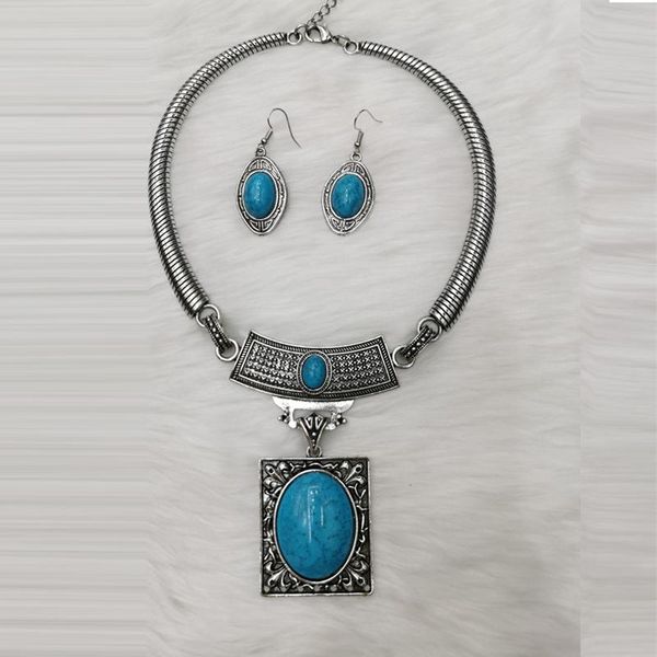 factory direct ethnic alloy turquoise ladies necklace, party ornaments retro brinco metal hanging stone earrings necklace chokers, Golden;silver
factory direct ethnic alloy turquoise ladies necklace, party ornaments retro brinco metal hanging stone earrings necklace chokers, Golden;silver