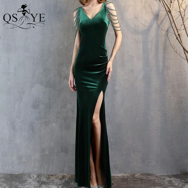 party dresses split green evening beading straps dress long v neck back formal gown dropping bead emerald velvet prom, White;black
party dresses split green evening beading straps dress long v neck back formal gown dropping bead emerald velvet prom, White;black
