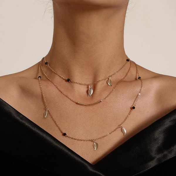 black beads small leaf tube pendants necklace for women gold silver color layered necklaces female 2021 fashion jewelry chokers, Golden;silver
black beads small leaf tube pendants necklace for women gold silver color layered necklaces female 2021 fashion jewelry chokers, Golden;silver