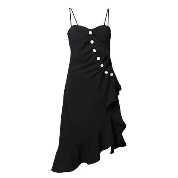 sleeveless v neck diamond button strap backless knee length dress asymmetrical formal black white d0950 210514, Black;gray
sleeveless v neck diamond button strap backless knee length dress asymmetrical formal black white d0950 210514, Black;gray