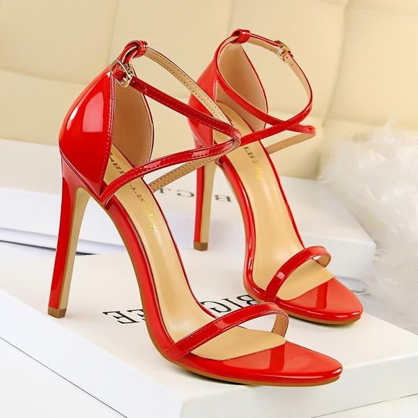 show thin cross strap women sandals patent leather concise summer high heels 11cm shoes open toe women's office, Black
show thin cross strap women sandals patent leather concise summer high heels 11cm shoes open toe women's office, Black