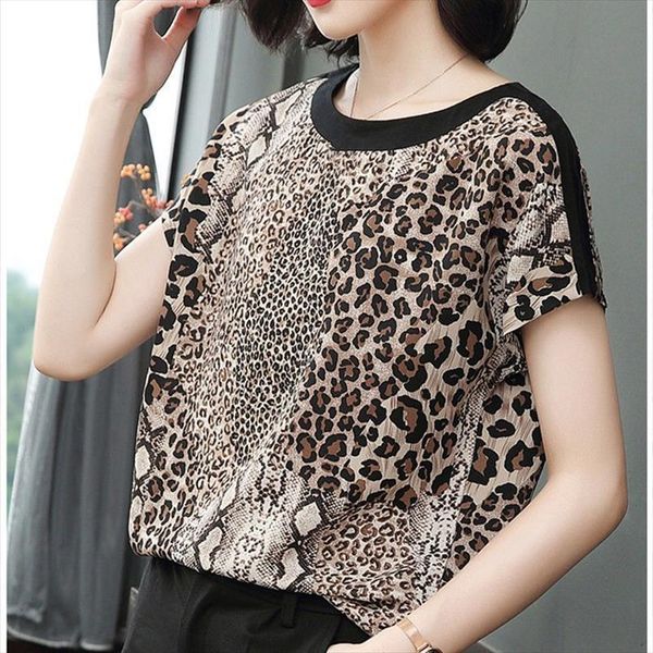 leopard print short sleeved women shirts loose round neck stitching was thin fashion bottoming blouses spring summer, White
leopard print short sleeved women shirts loose round neck stitching was thin fashion bottoming blouses spring summer, White
