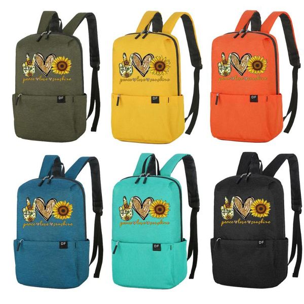 backpack peace. love. sunshine. sunflower print canvas school student small bag 
backpack peace. love. sunshine. sunflower print canvas school student small bag
