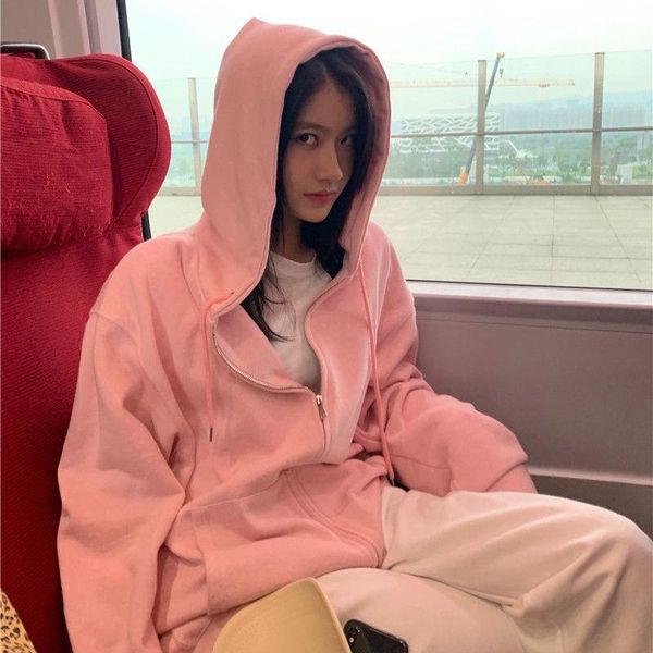 women's hoodies & sweatshirts 2021 spring and autumn retro sweet yangyang solid color pink hooded loose wild sports sweater jacket wome, Black
women's hoodies & sweatshirts 2021 spring and autumn retro sweet yangyang solid color pink hooded loose wild sports sweater jacket wome, Black