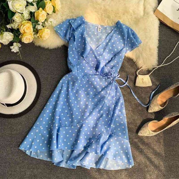 women lace up floral polka dot summer dress v neck wrap dress slim waist elegant boho ruffles beach short dress vestido 201025, Black;gray
women lace up floral polka dot summer dress v neck wrap dress slim waist elegant boho ruffles beach short dress vestido 201025, Black;gray