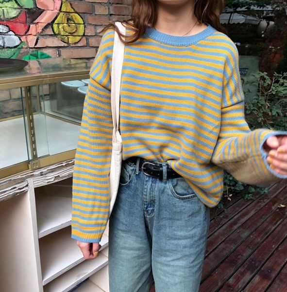 autumn winter women sweater koreas college wind loose spell color striped drop good quality, White;black
autumn winter women sweater koreas college wind loose spell color striped drop good quality, White;black