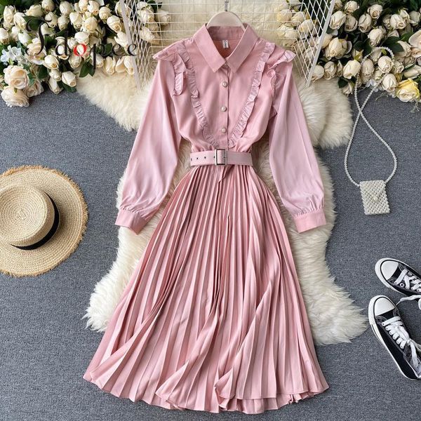 casual dresses elegant dress sweet pleated temperament long sleeve turn-down collar solid color collect waist plus size pink vestidos, Black;gray
casual dresses elegant dress sweet pleated temperament long sleeve turn-down collar solid color collect waist plus size pink vestidos, Black;gray