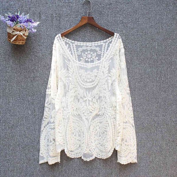 plus size spring women blouses summer transparent beach cover up hollow out crochet lace shirt long sleeve, White
plus size spring women blouses summer transparent beach cover up hollow out crochet lace shirt long sleeve, White