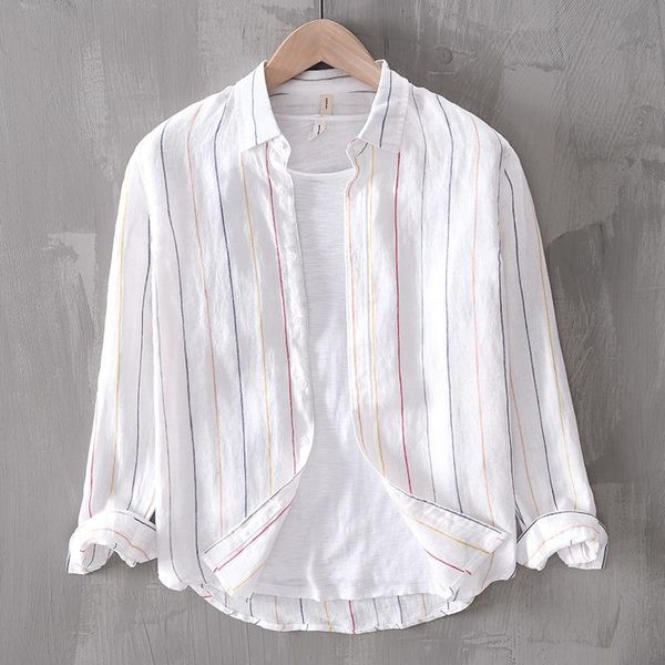 men's casual shirts 2022 long sleeve rainbow stripe 100% pure linen summer men white orange turn down collar shirt male, White;black
men's casual shirts 2022 long sleeve rainbow stripe 100% pure linen summer men white orange turn down collar shirt male, White;black