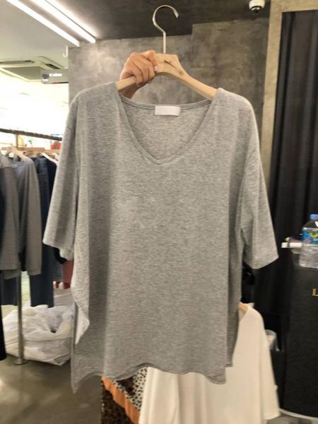 women's t-shirt spring summer 2021 solid short before and long after split v-neck loose, White
women's t-shirt spring summer 2021 solid short before and long after split v-neck loose, White