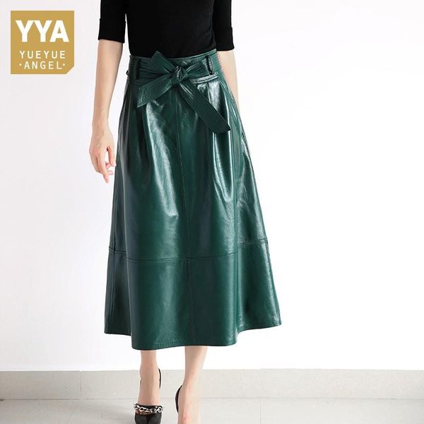 skirts vintage high waist butterfly-knot sashes long 100% natural leather sheepskin luxury elegant pockets women, Black
skirts vintage high waist butterfly-knot sashes long 100% natural leather sheepskin luxury elegant pockets women, Black
