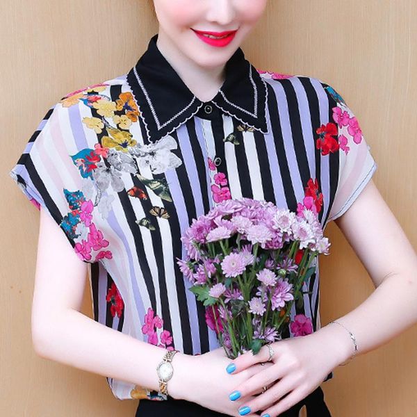 women's blouses & shirts blusas mujer de moda 2021 blouse women short sleeve striped print chiffon shirt clothes d346, White
women's blouses & shirts blusas mujer de moda 2021 blouse women short sleeve striped print chiffon shirt clothes d346, White