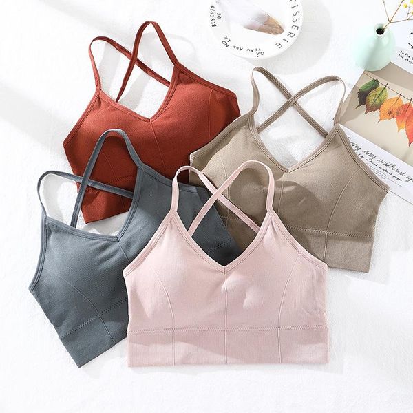 camisoles & tanks crop women camis female sport tank wireless crochet spaghetti strap t-shirt cropped with chest padded camiso, Black;white