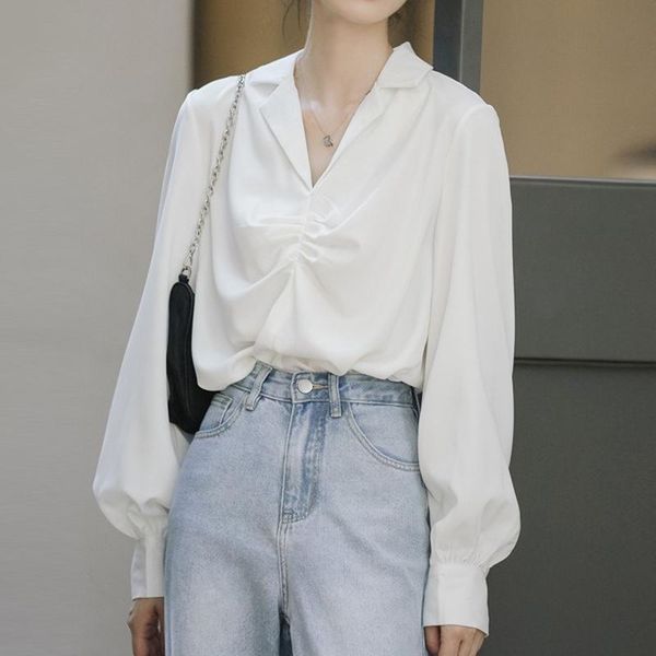 women's blouses & shirts solid v-neck folds design white for women 2021 korean all-match long sleeve turn down female elegant ol
women's blouses & shirts solid v-neck folds design white for women 2021 korean all-match long sleeve turn down female elegant ol