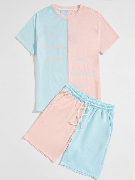 men slogan graphic two tone tee & track shorts j9pi#, Gray
men slogan graphic two tone tee & track shorts j9pi#, Gray