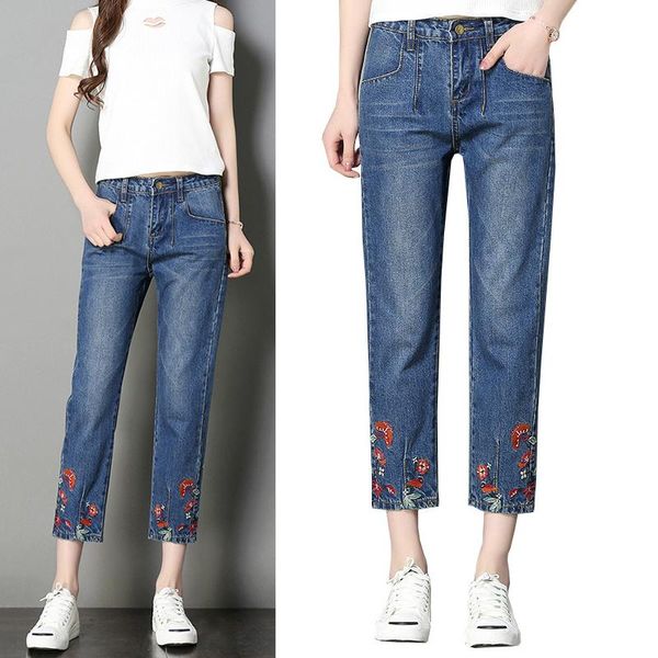 jeans women denim pants korean style loose spring eight-point casual flower printed fashion women's, Blue
jeans women denim pants korean style loose spring eight-point casual flower printed fashion women's, Blue
