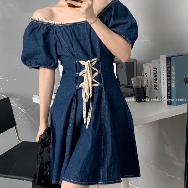 korean style casual fashion one-way neck temperament tie lace trim blue puff sleeve denim skirt women summer 16w1073 210510, Black;gray
korean style casual fashion one-way neck temperament tie lace trim blue puff sleeve denim skirt women summer 16w1073 210510, Black;gray