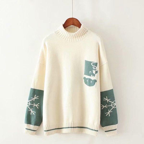 women's sweaters pullover turtleneck sweater japanese winter snowflake pattern student warm harajuku autumn 2021, White;black
women's sweaters pullover turtleneck sweater japanese winter snowflake pattern student warm harajuku autumn 2021, White;black