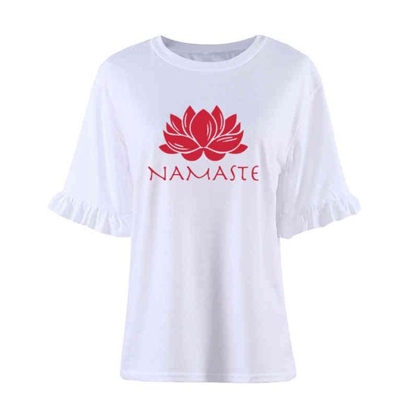 fashion women clothing namaste print women cotton tassel casual t-shirt womens tees petal sleeve o-neck femme t shirt, White
fashion women clothing namaste print women cotton tassel casual t-shirt womens tees petal sleeve o-neck femme t shirt, White