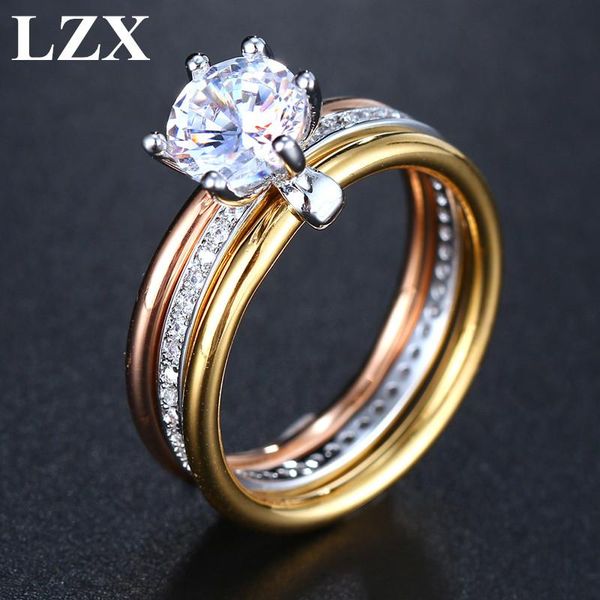 cluster rings lzx classic design white gold color man ring 3 bands 6 prong sparkling solitaire cubic zirconia wedding for men and women, Golden;silver
cluster rings lzx classic design white gold color man ring 3 bands 6 prong sparkling solitaire cubic zirconia wedding for men and women, Golden;silver