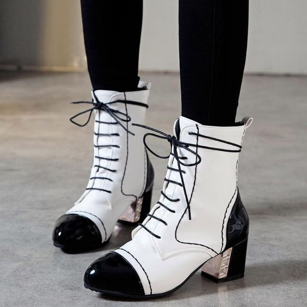boots autumn and winter women's high warm casual sneakers pointed toe lace-up student heel mixed color booties, Black
boots autumn and winter women's high warm casual sneakers pointed toe lace-up student heel mixed color booties, Black