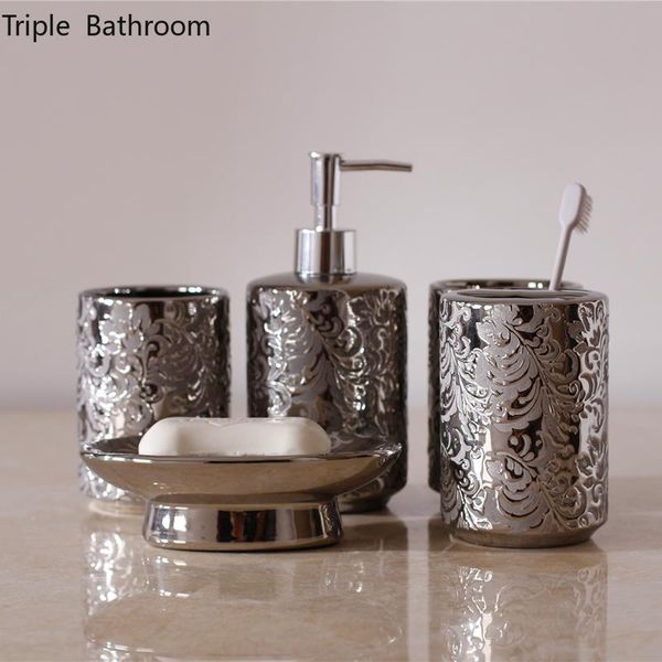 bath accessory set silver ceramics five piece gifts soap bottle gargle cup dish toothbrush holder washing tools bathroom toiletry
bath accessory set silver ceramics five piece gifts soap bottle gargle cup dish toothbrush holder washing tools bathroom toiletry