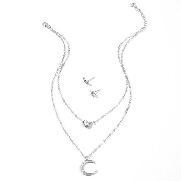 earrings & necklace fashion simple double layer star moon charm delicate clavicle chain alloy stud for women jewelry, Silver
earrings & necklace fashion simple double layer star moon charm delicate clavicle chain alloy stud for women jewelry, Silver