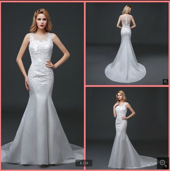 vestido de festa fashion white satin mermaid wedding dress sleeveless lace appliques beaded sequins illusion back bride dresses scoop neck c
vestido de festa fashion white satin mermaid wedding dress sleeveless lace appliques beaded sequins illusion back bride dresses scoop neck c