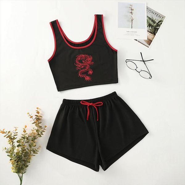 print soft satin lace women sleepwear shorts two piece sets pajamas summer v neck vest suits homewear, Black;red
print soft satin lace women sleepwear shorts two piece sets pajamas summer v neck vest suits homewear, Black;red