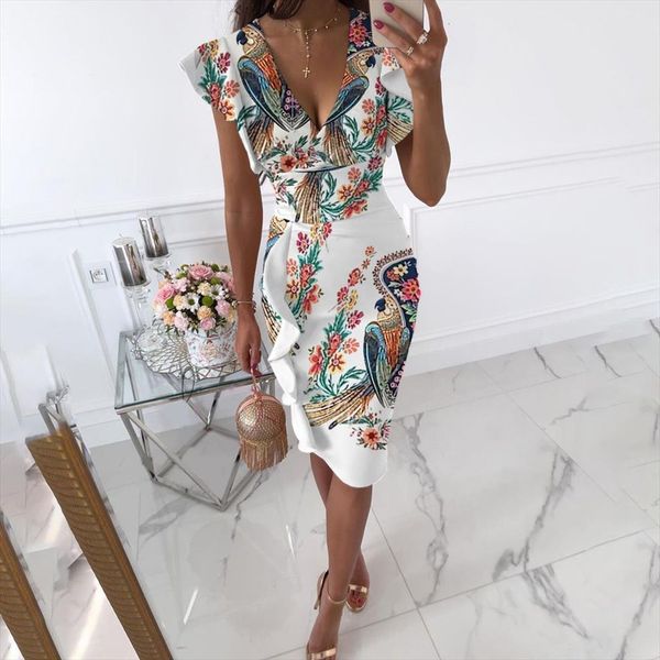 elegant summer fashion ruffl folds women dress flower print deep v neck sleeveless party bodycon clothes, Black;gray
elegant summer fashion ruffl folds women dress flower print deep v neck sleeveless party bodycon clothes, Black;gray