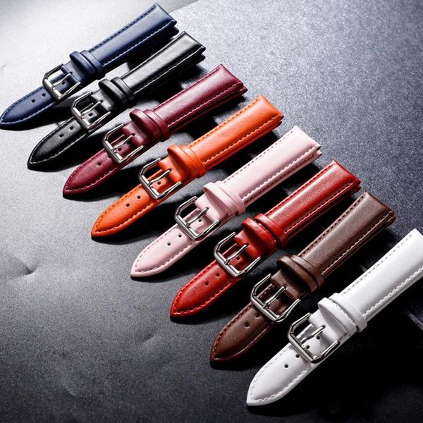 watch bands 2021 12 14 16 18 20 21 22mm genuine leather watchband soft material band wrist strap with silver color stainless steel, Black;brown