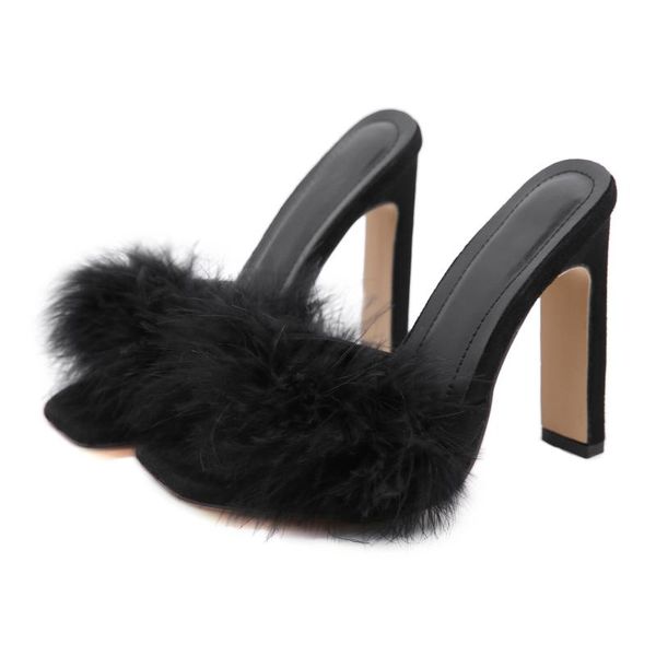 heel shoes woman square 2021 woman's slippers women heels block high pumps fabric synthetic slides pu feather, Black
heel shoes woman square 2021 woman's slippers women heels block high pumps fabric synthetic slides pu feather, Black