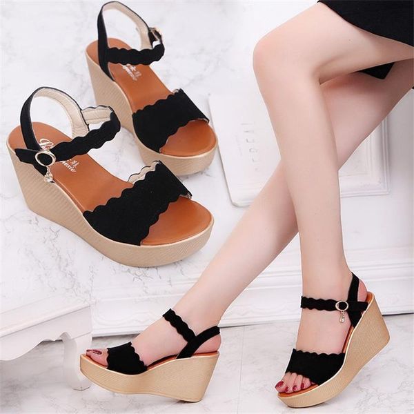 sandals women's shoes spring 2021 open toe korean solid color wedge high heel buckle, Black
sandals women's shoes spring 2021 open toe korean solid color wedge high heel buckle, Black
